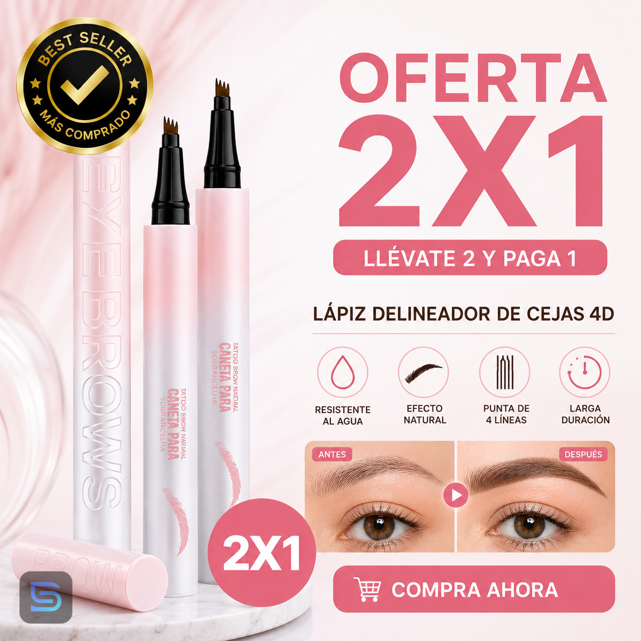 Lápiz de Cejas Impermeable 4 Puntas 2x1